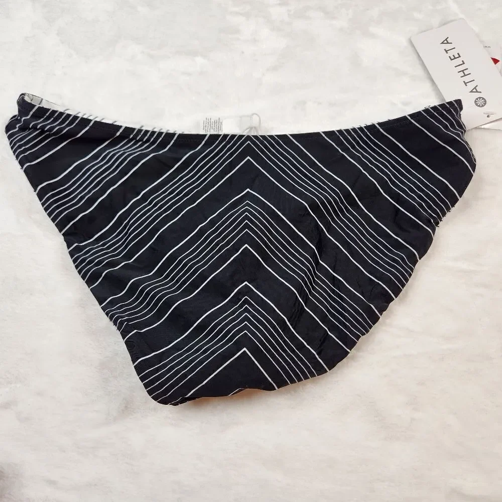 NWT Athleta Chevron Reversible Bikini Bottom Black White Sz L